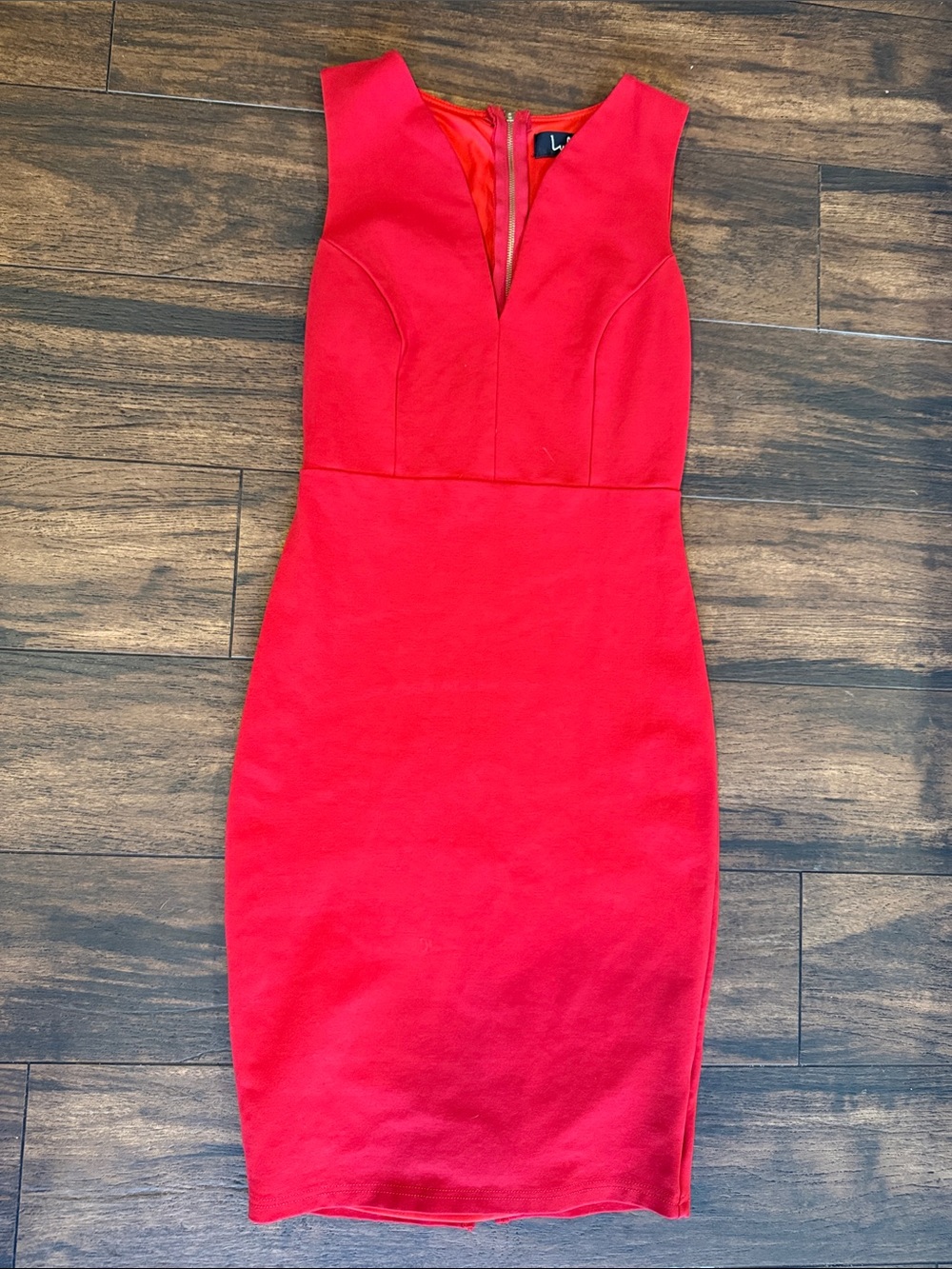 Lulu's Red Sleeveless V-Neck Midi Sheath Dress